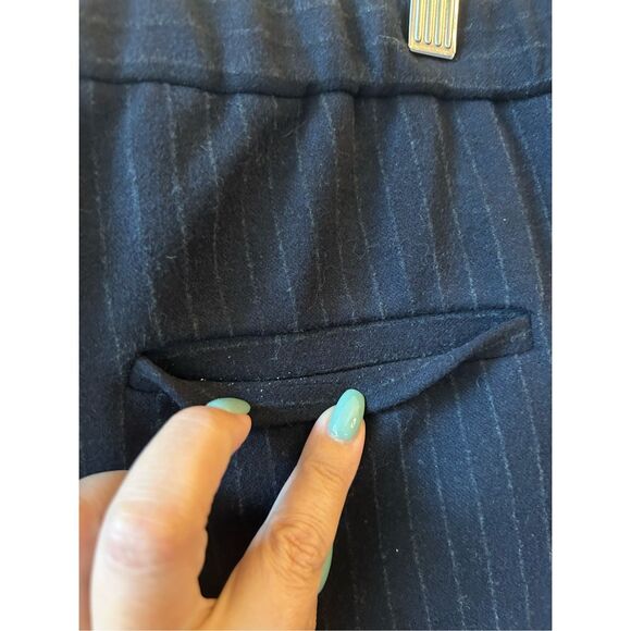Theory Pull On Wide-leg Pinstripe Trousers Sz 6 Navy Minimalist Career Relax - Picture 3 of 10